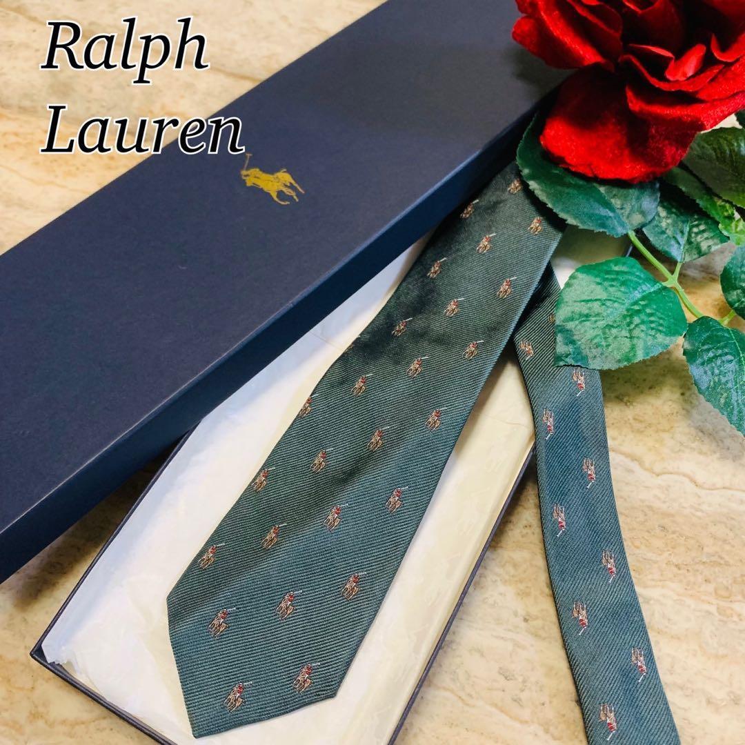 N257 美品 ラルフローレン ポニーロゴ総柄 キッズサイズ ネクタイ メンズ拍卖