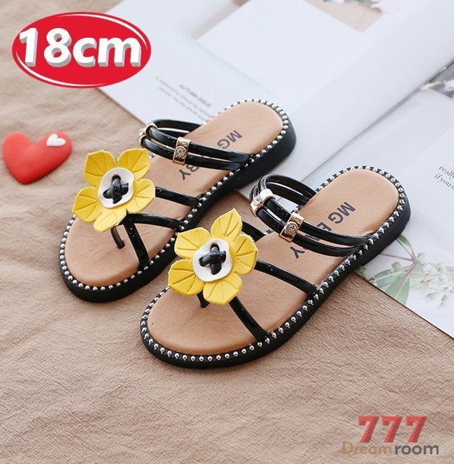summer サンダル Flowerデザイン 【ブラック 18cm】 韓国子供服 キッズ ビーチサンダル フォーマル 女の子拍卖