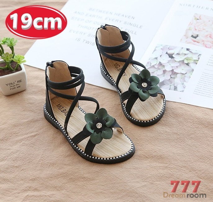 kids 一輪フラワー 編み上げ サンダル 【ブラック 19cm】 韓国子供服 キッズ ビーチサンダル フォーマル 女の子拍卖
