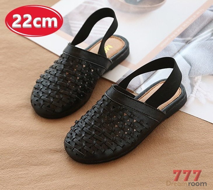 summer メッシュ編み込み スリッポン 【ブラック 22cm】 韓国子供服 キッズ ビーチサンダル 子供用 女の子拍卖