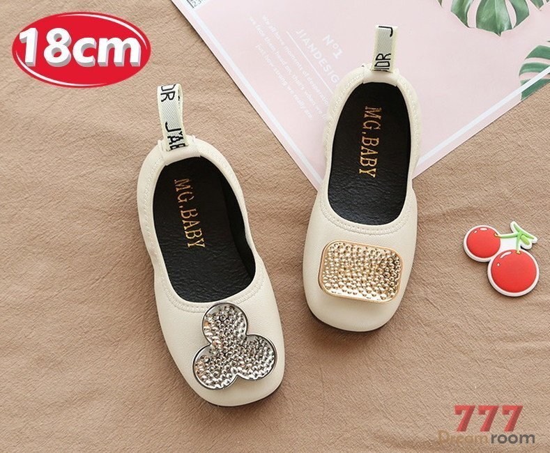 バックルプレート トゥシューズ バレエシューズ【アイボリー 18cm】 韓国子供服 キッズ フォーマル 女の子拍卖