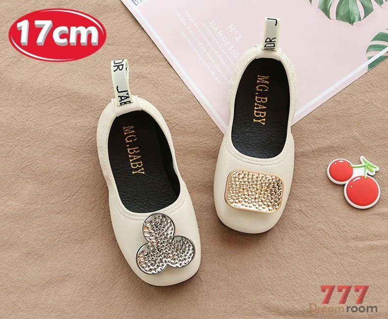 バックルプレート トゥシューズ バレエシューズ【アイボリー 17cm】 韓国子供服 キッズ フォーマル 女の子拍卖