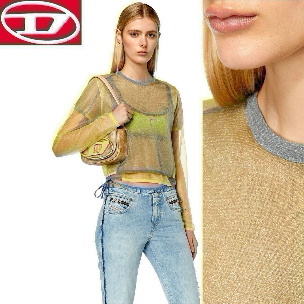 新品 未使用 タグ付き S ★定価35,200円 DIESEL ディーゼル レディース レイヤード ニット トップス シアー素材 グリッター 04拍卖
