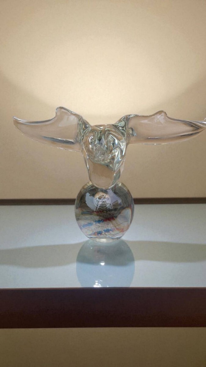クリスタル 置物 鳥 刻印有り 欠け有り ガラス製 インテリア オブジェ拍卖