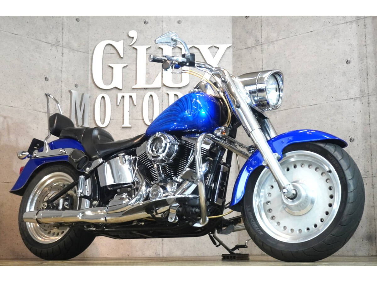 ハーレーFLSTFファットボーイ カスタムペイント サンダーヘッダーマフラー デタッチャシーシーバー ファッドドラッグバー ラペラ拍卖