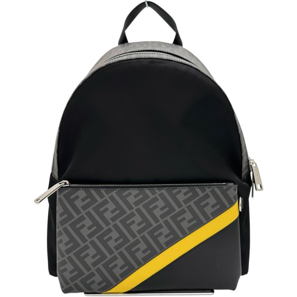 FENDI/フェンディ 7VZ042 リュック・デイパック レザー/ナイロン ダイアゴナル ズッカ柄/ブラック/グレー レディース拍卖