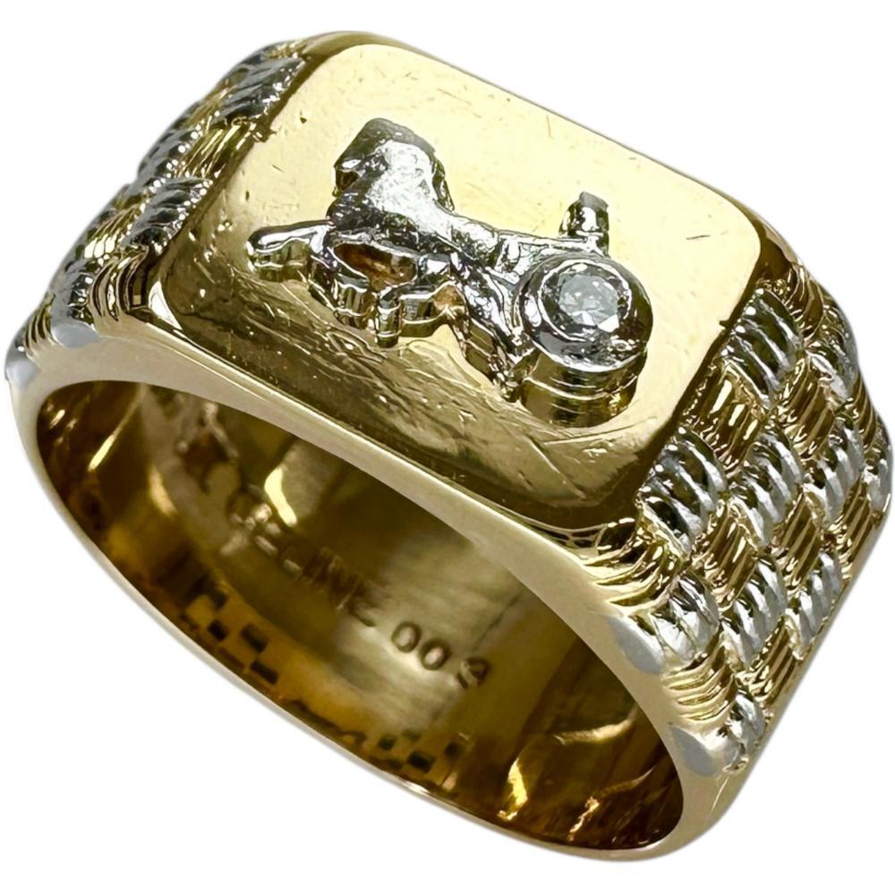 15号CELINE/セリーヌ 馬車モチーフ ダイヤモンド 0.03ct リング・指輪 K18ゴールド/Pt900プラチナ 11.5g レディース拍卖