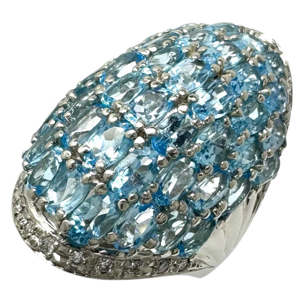 17号 ブルートパーズ 計12.10ct ダイヤモンド 計0.40ct リング・指輪 Pt900プラチナ 23.5g レディース拍卖