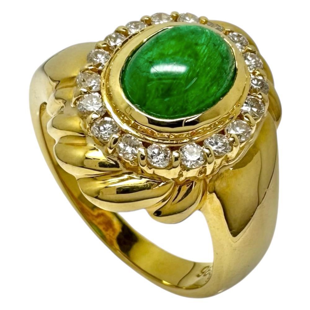 12号 カボションエメラルド 1.43ct ダイヤモンド 計0.36ct リング・指輪 K18ゴールド 7.0g レディース拍卖