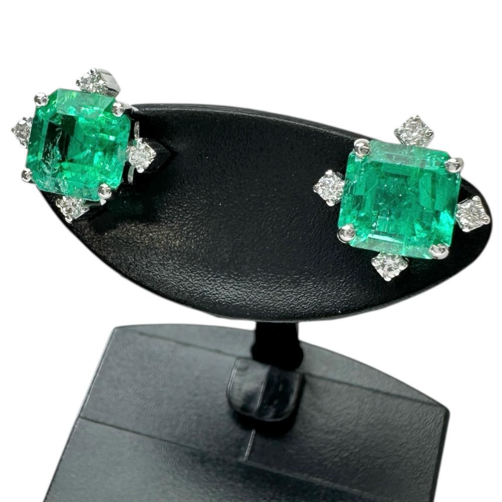 エメラルド 1.78ct ダイヤモンド 0.11ct ピアス K18WGホワイトゴールド 2.1g レディース拍卖