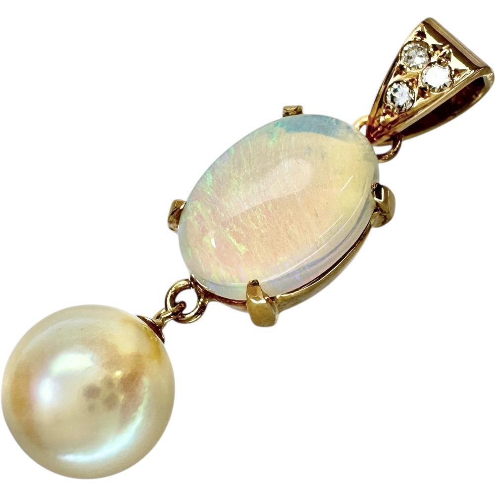 アコヤパール7.7mm オパール 1.74ct ダイヤモンド 0.04ct ペンダントトップ K18ゴールド 2.6g レディース拍卖