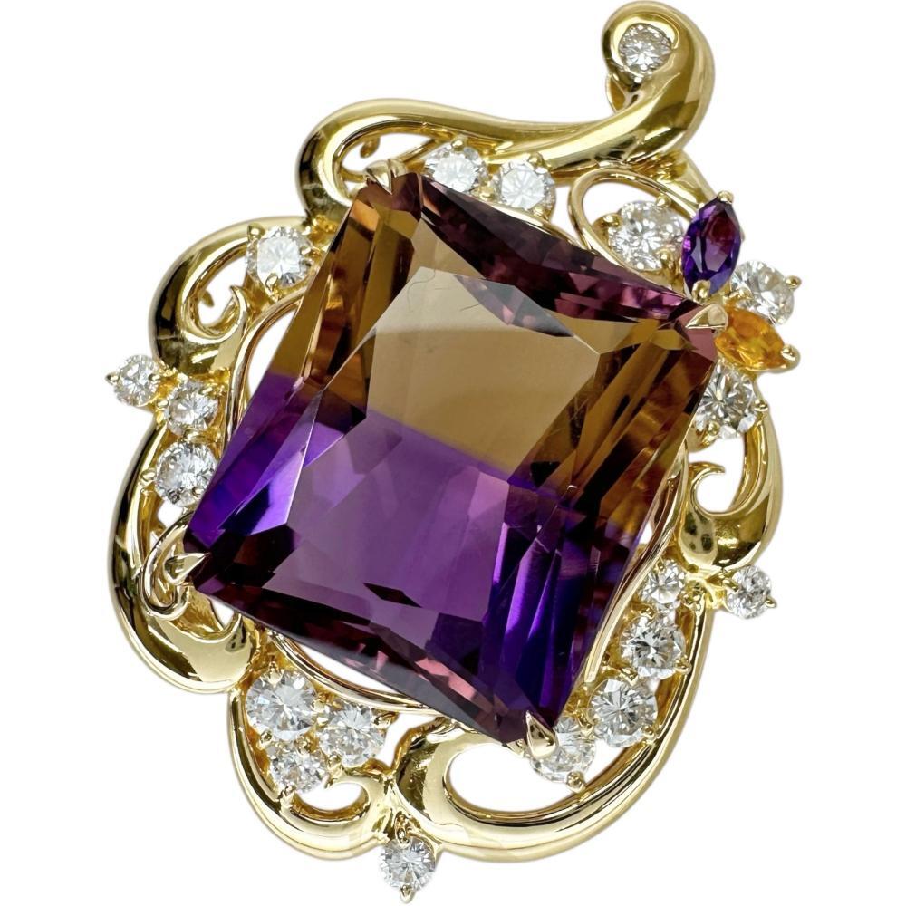 アメトリン 24.50ct ダイヤモンド 1.45ct ペンダントトップ K18ゴールド 13.3g レディース拍卖