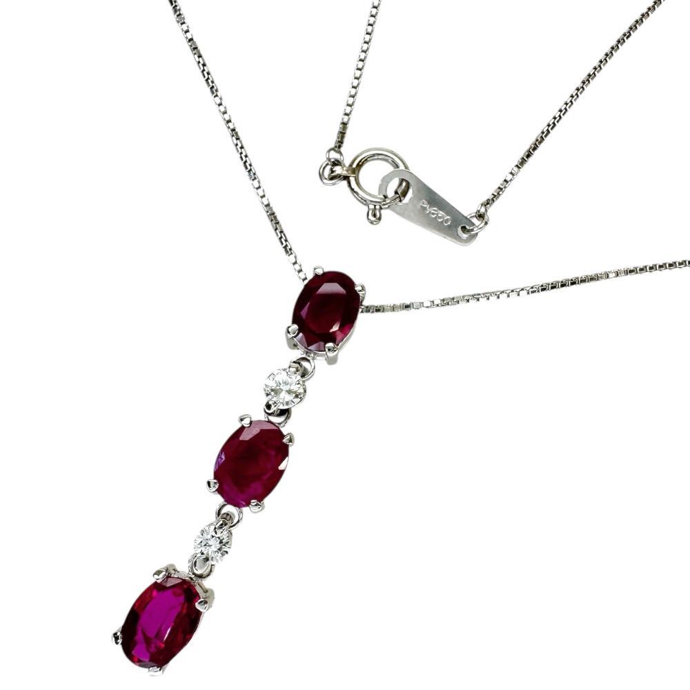 ルビー 0.65/0.68/0.79ct ダイヤモンド 0.15ct ネックレス Pt900プラチナ/Pt850プラチナ 4.6g 40cm レディース拍卖