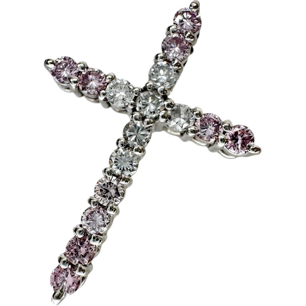十字架/クロスデザイン ピンクダイヤモンド 0.31ct ダイヤモンド 0.18ct ペンダントトップ K18WGホワイトゴールド 1.9g レディース拍卖