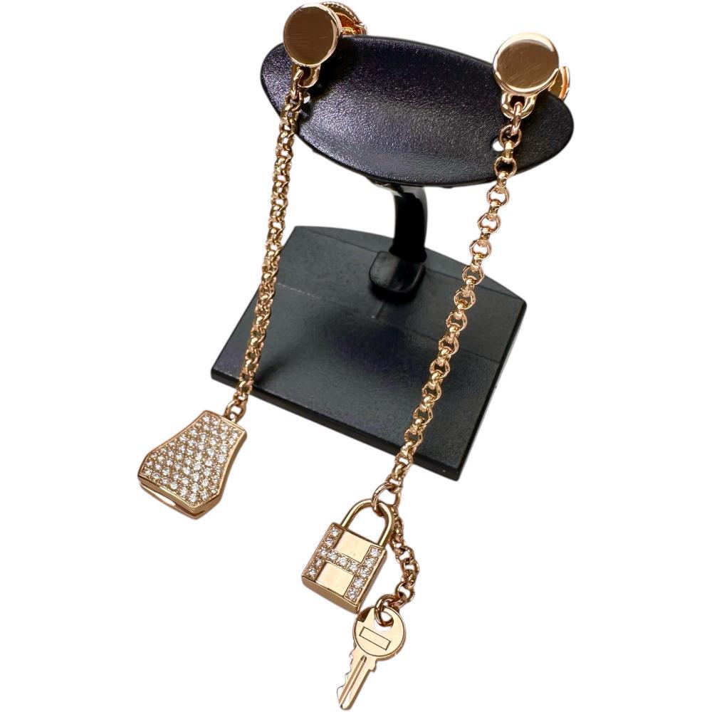 HERMES/エルメス ダイヤモンド(130個) 計0.62ct ピアス ケリー・クロシェット K18PGピンクゴールド 8.1g レディース拍卖