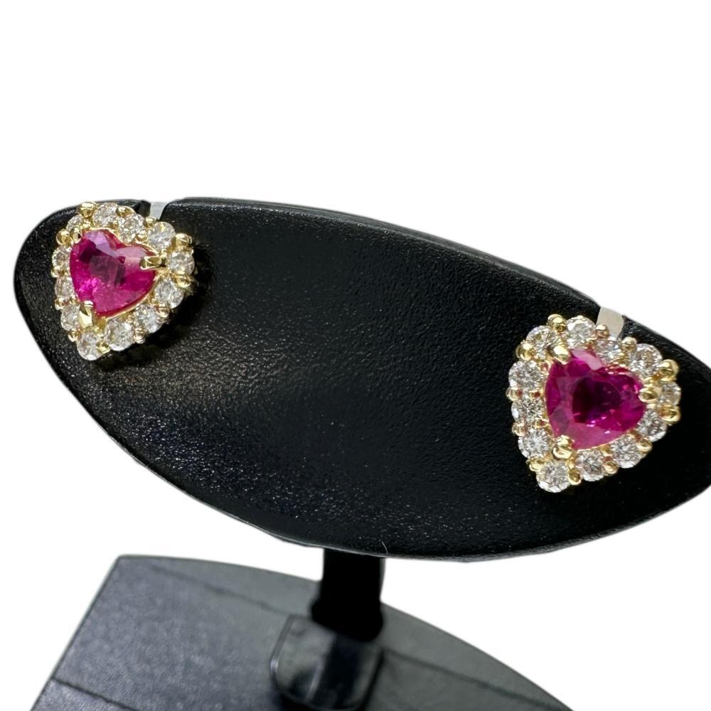 ハート ルビー 0.16×2ct ダイヤモンド 計0.08×2ct ピアス K18ゴールド 1.0g レディース拍卖