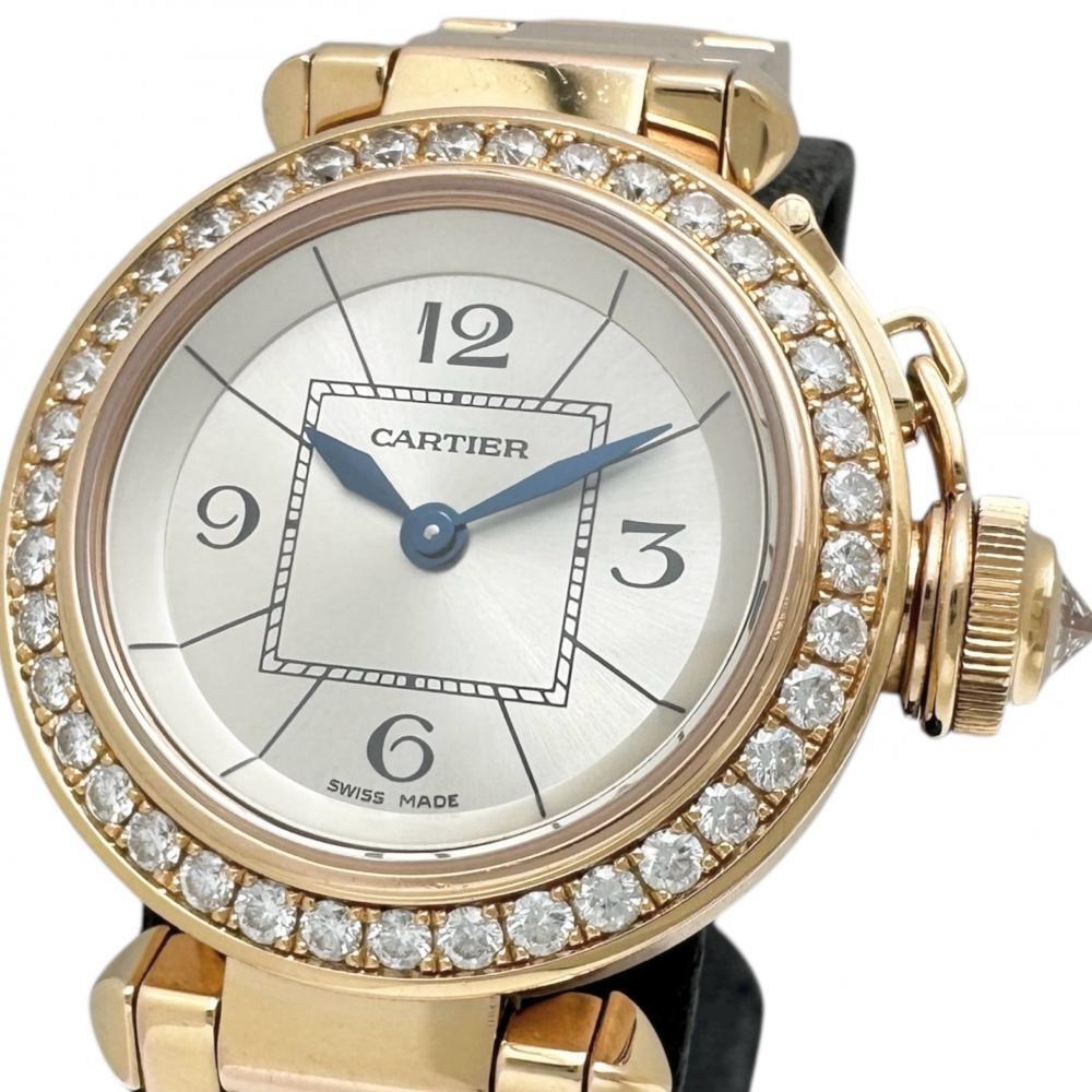 CARTIER/カルティエ ミスパシャ WJ124013 ダイヤベゼル 腕時計 K18PGピンクゴールド クオーツ シルバー文字盤 レディース拍卖