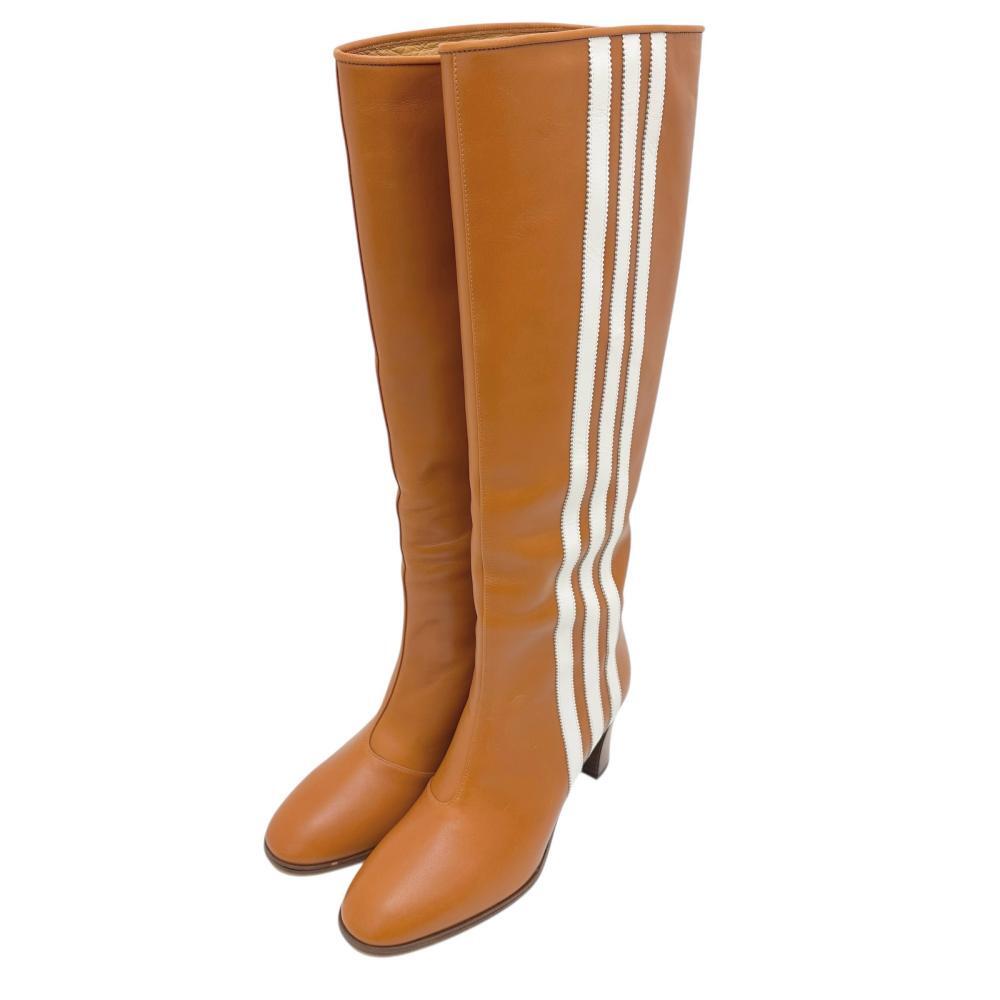 GUCCI/グッチ 715584 GUCCI×adidas ロングブーツ ブーツ レザー ブラウン レディース拍卖
