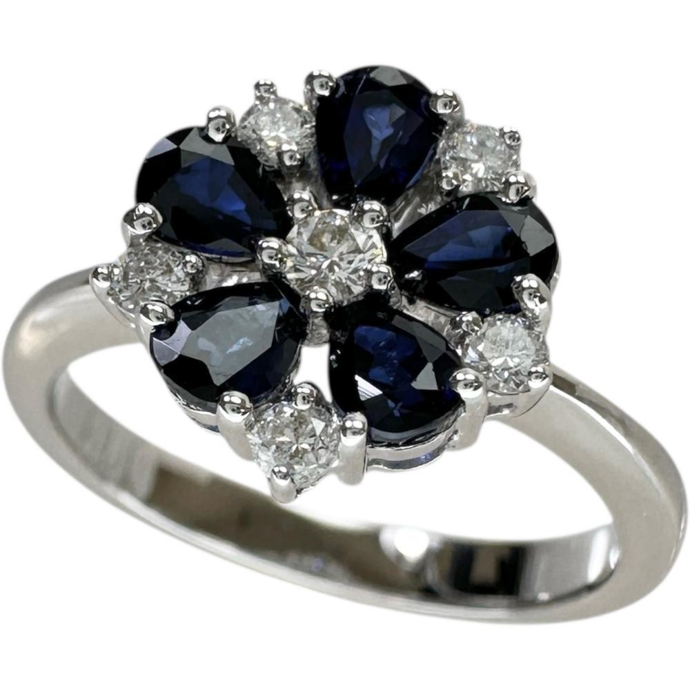 11.5号 花/フラワーデザイン サファイア ダイヤモンド リング・指輪 K18WGホワイトゴールド 3.5g レディース拍卖