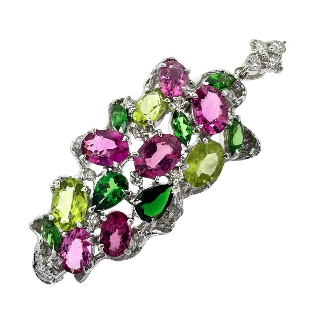 ピンクトルマリン/グリーンガーネット/ペリドット ダイヤモンド 計0.29ct ペンダントトップ K18WGホワイトゴールド 11.5g レディース拍卖