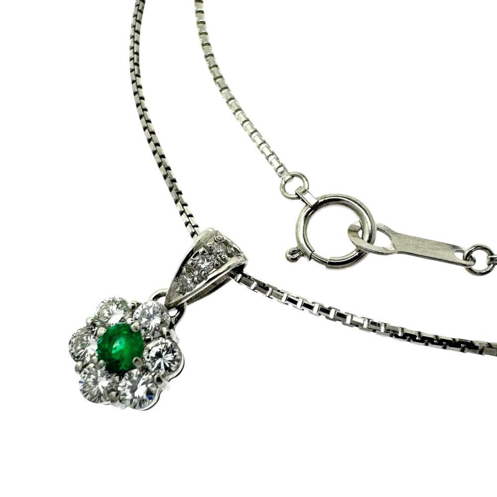 エメラルド 0.10ct ダイヤモンド 計0.46ct ネックレス Pt900プラチナ/Pt850プラチナ 5.5g 40cm レディース拍卖