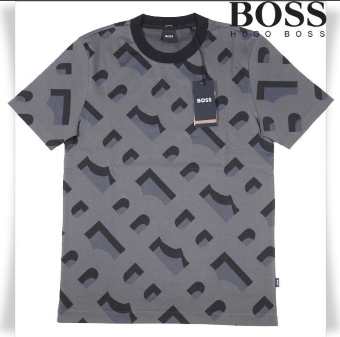 BOSS ヒューゴボス ボス 半袖 クルーネックTシャツ モノグラム M ストレッチコットン ジャガード 定価2.7万 BOSS メンズ 最高級ライン拍卖