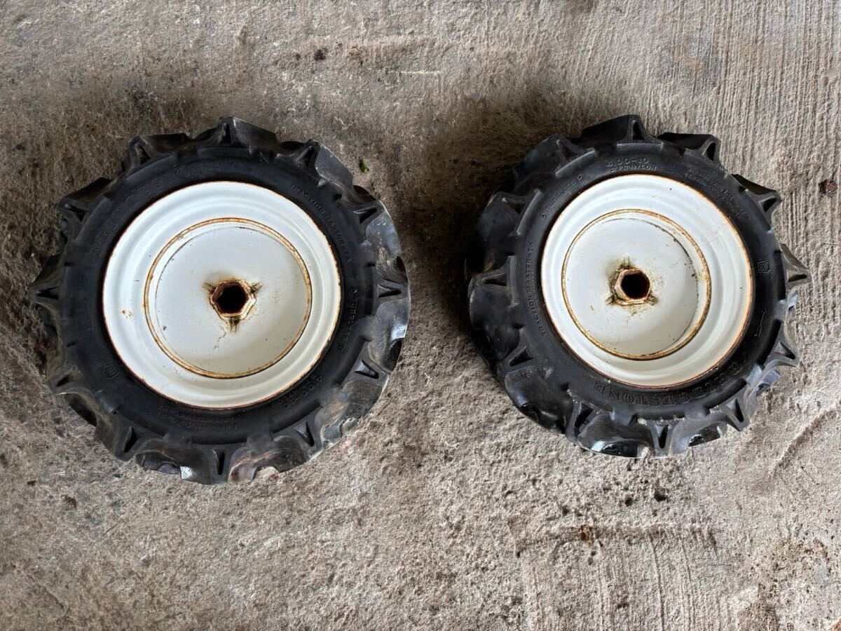 管理機耕運機耕うん機 部品 タイヤホイール チューブ BRIDGESTONE ブリジストン 4.00-10 角軸約37mm クボタ TR90より取り外し 拍卖