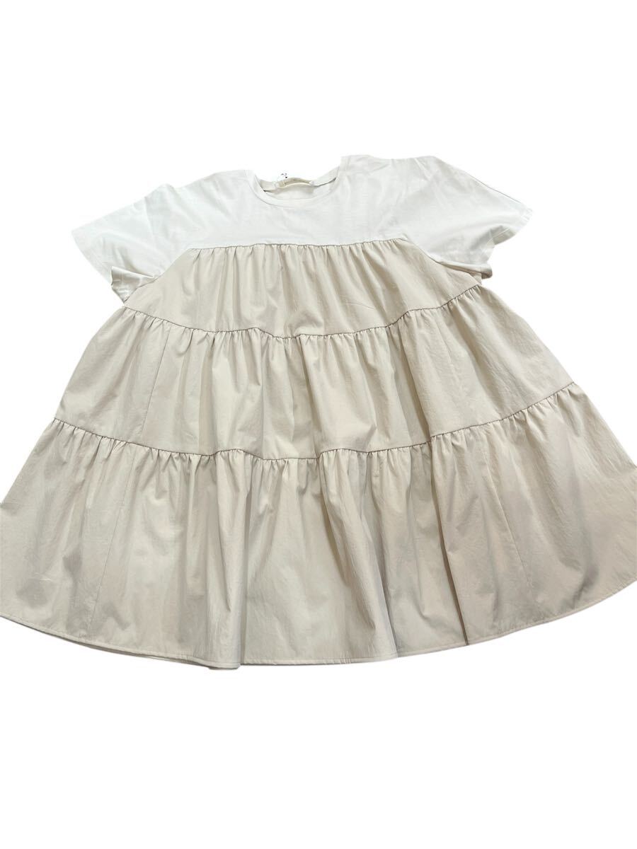 ☆【未使用品】 Demi-Luxe BEAMS コンビ ティアード プルオーバー トップス 半袖 LATTE ベージュ系 フリーサイズ タグ付 レディース拍卖