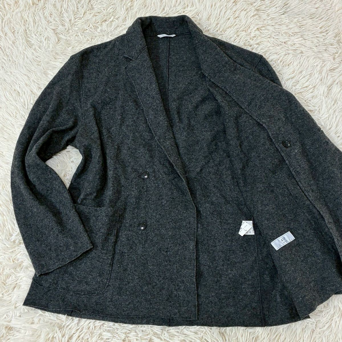 未使用級 Lサイズ EDIFICE 現行 テーラードジャケット ジャージー ストレッチ アンコン グレー ダブル メンズ スーツ 秋冬 伸縮 高級感 拍卖