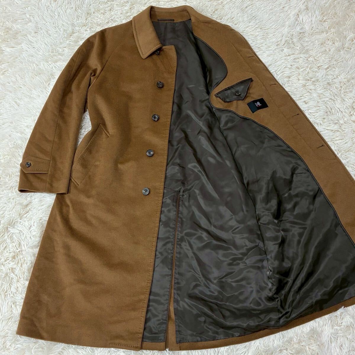 極美品 L相当 L&B HOMME カシミヤ 100% チェスターコート キャメル 比翼 着丈100cm超 メンズ ビジネス アウター 秋冬 高級感 光沢拍卖