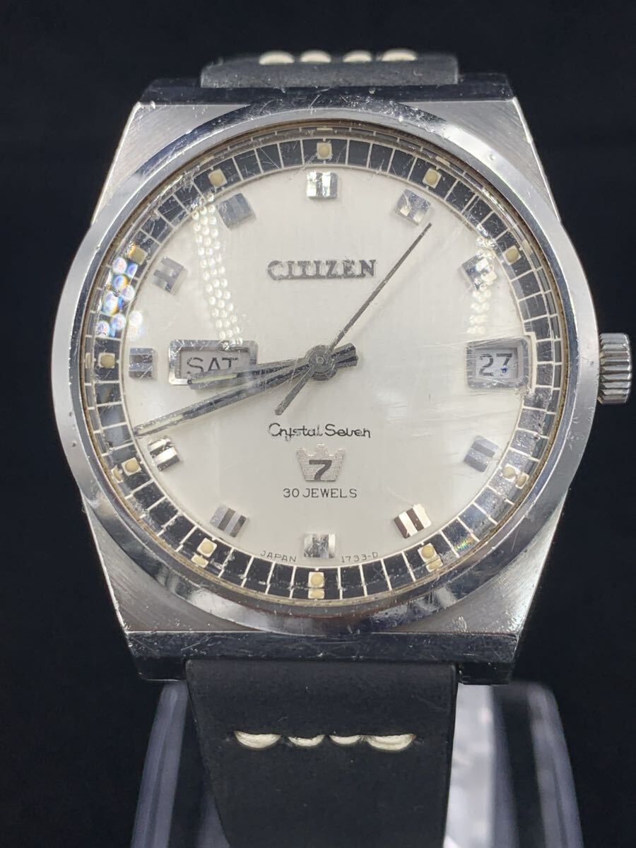 レア 希少 動作品 CITIZEN Crystal Seven 30 JEWELS ACSS 2939-TA シチズン クリスタルセブン 30石 自動巻き 新品レザーベルト付き 腕時計拍卖