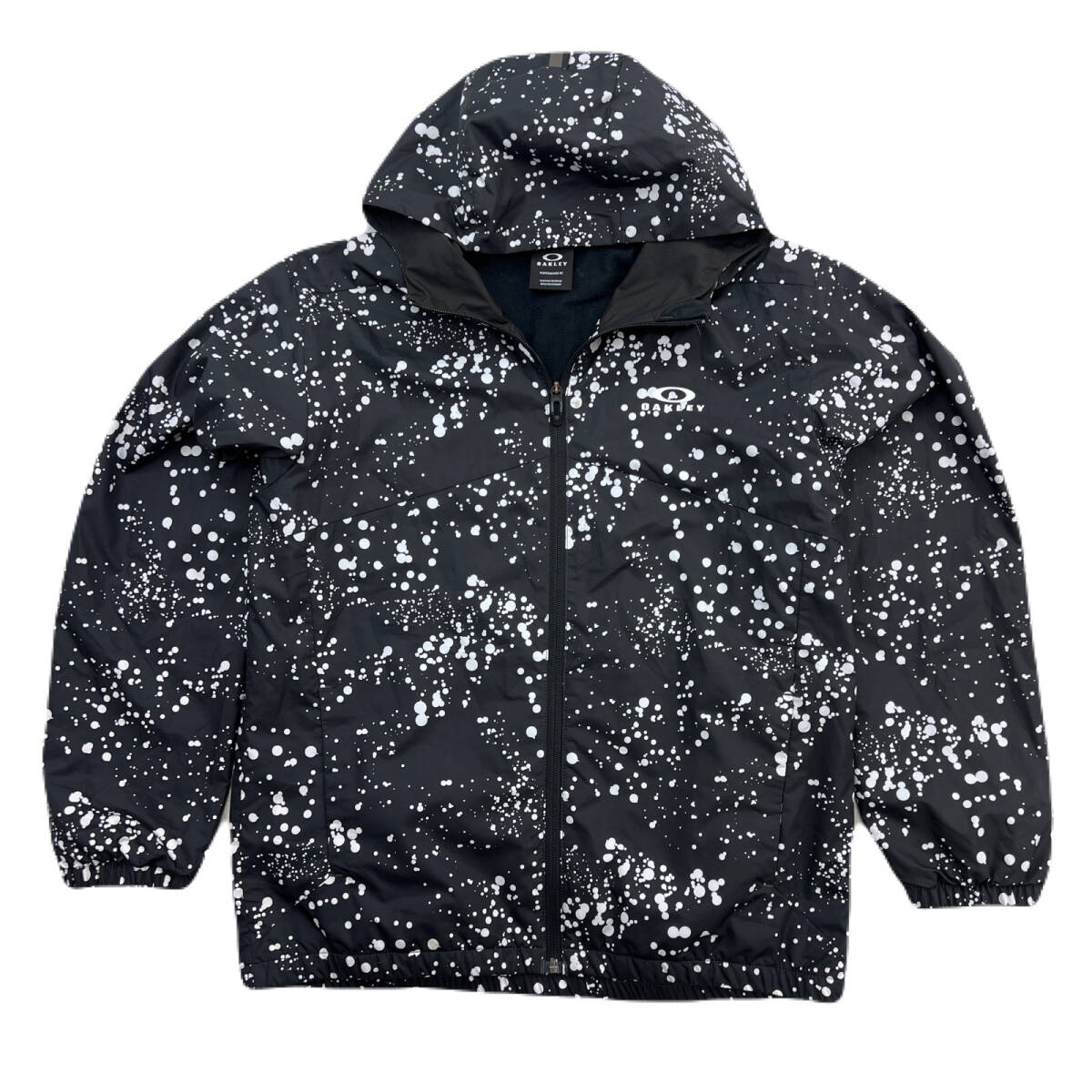 オークリー ナイロンジャケット パーカー キッズ Lサイズ 160cm ブラック ペンキ ホワイト ●BE334拍卖
