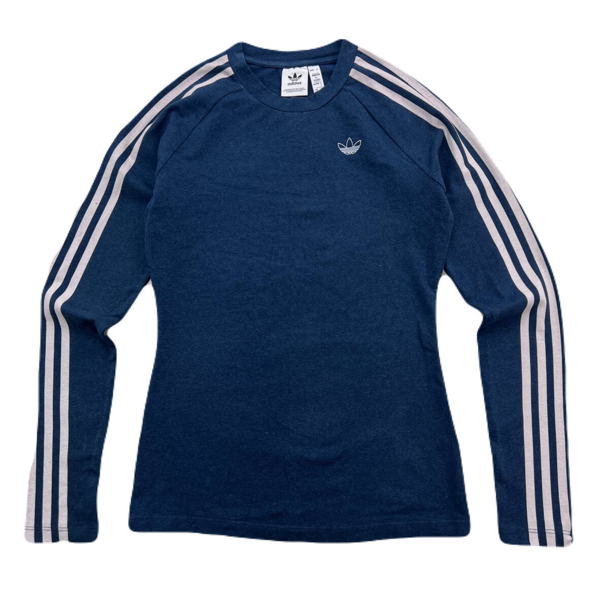アディダス 長袖 Tシャツ ロンT レディース Lサイズ ネイビー 紺色 サイドライン adidas ●BE331拍卖