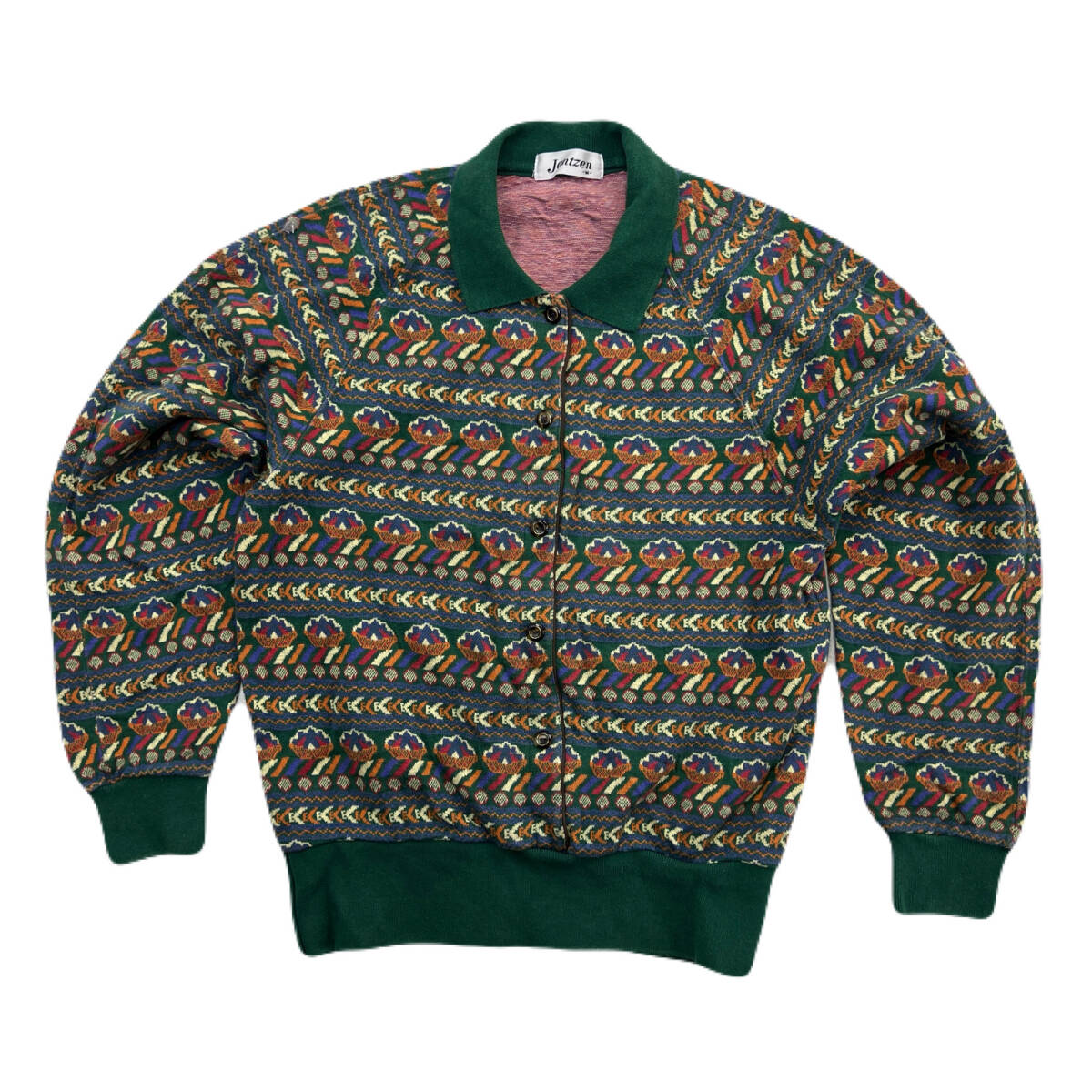ジャンゼン JANTZEN レトロ 長袖シャツ トップス 幾何学模様 レディース Mサイズ ビンテージ 90s ●DH107拍卖