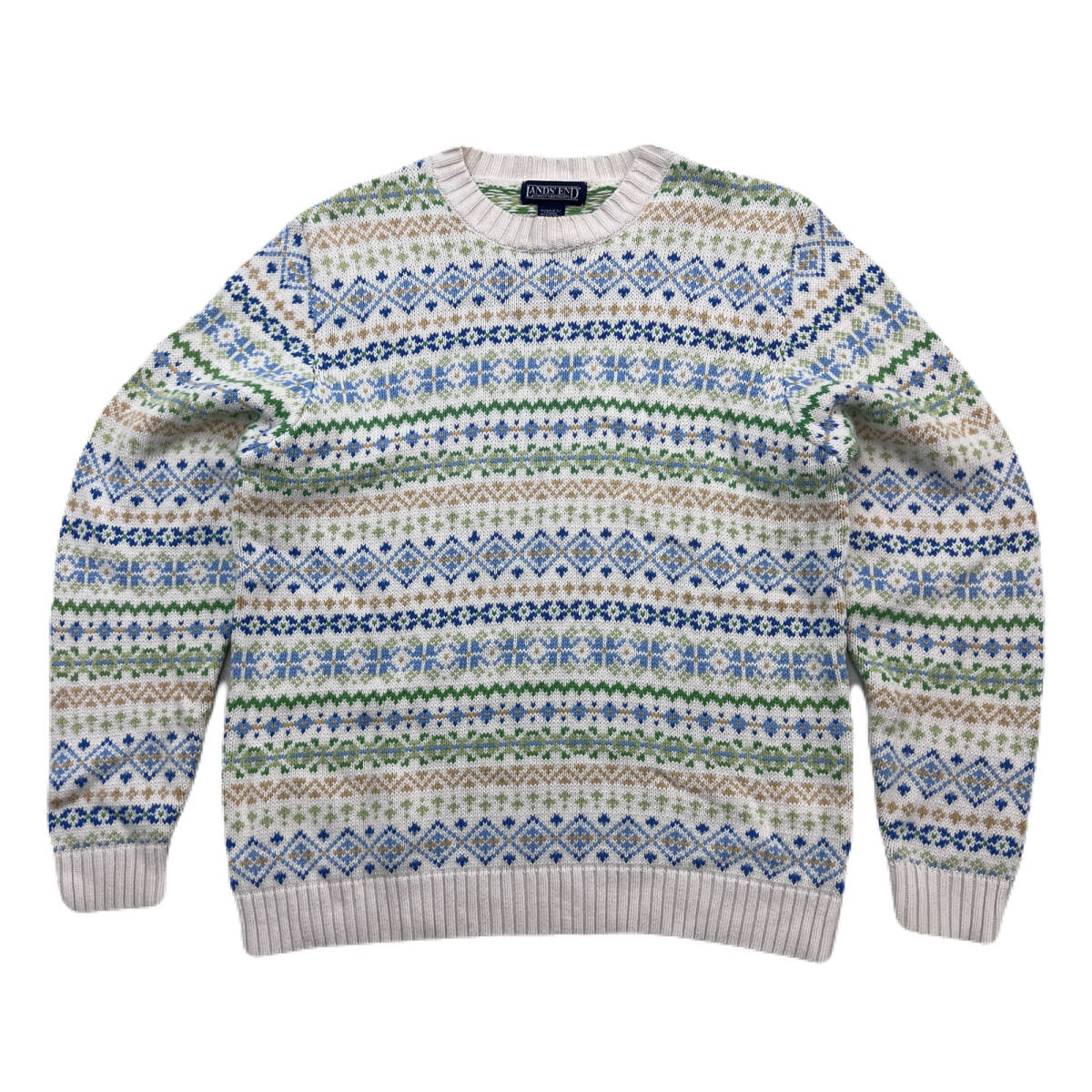 ランズエンド ニット セーター コットン ノルディック柄 レディース Mサイズ ホワイト系 ●EE329拍卖