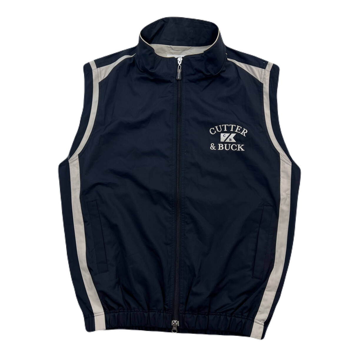 カッター&バック ゴルフ ナイロン ベスト ジップアップ ブラック グレー メンズ Mサイズ ●FB217拍卖