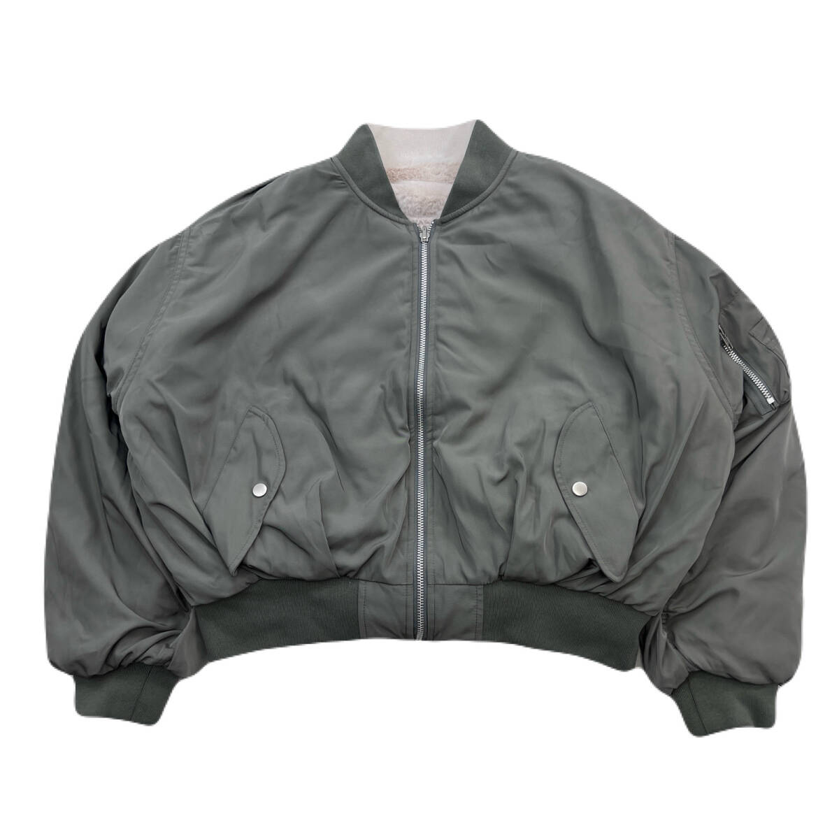 GYDA ナイロンジャケット ボア フリース リバーシブル MA-1 Fサイズ レディース オリーブ グレー ●FB213拍卖