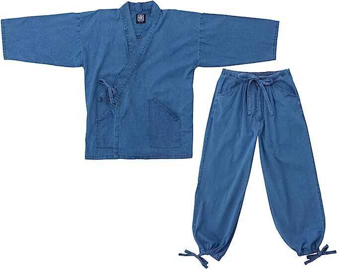 作務衣 【結】ソフトストレッチデニム 上下セット 通年向け Mサイズ拍卖