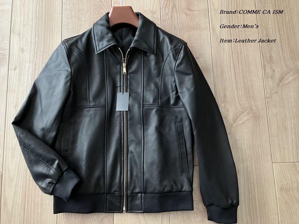 新品 COMME CA ISM MEN コムサイズム エコレザー ライダースジャケット 05ブラック Mサイズ 18LE01 定価39,800円拍卖