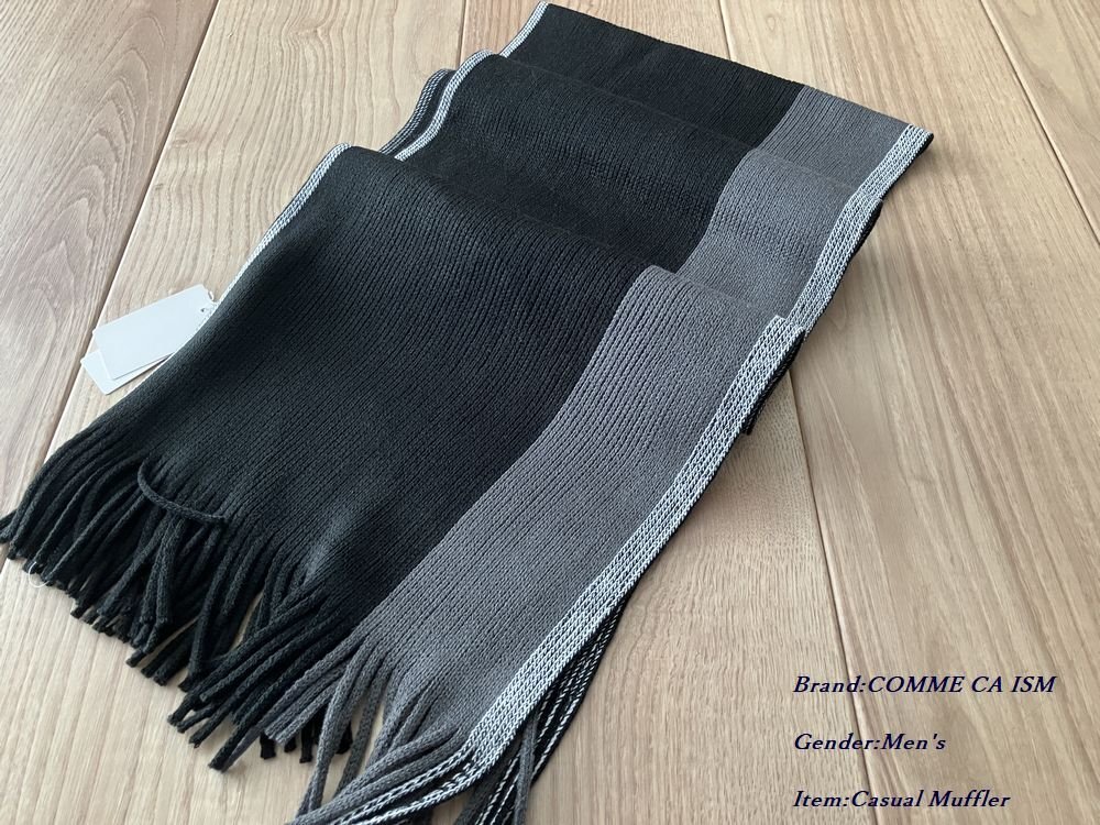 新品 COMME CA ISM コムサイズム ラッセル ストライプ マフラー 05ブラック Fサイズ 82RI04 定価4,900円拍卖