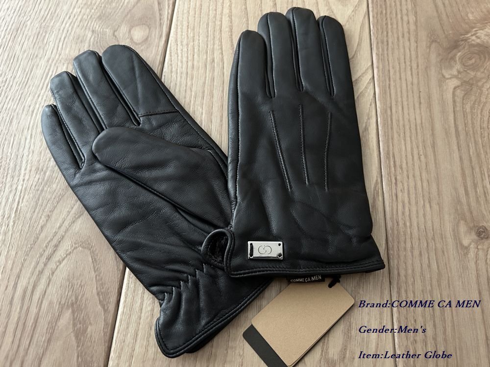 新品 COMME CA MEN コムサメン ロゴプレート オールレザー グローブ 17ダークブラウン Fサイズ 61XI20 定価18,700円拍卖