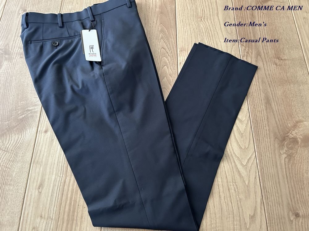 新品 COMME CA MEN コムサメン 尾州織り ポリエステルストレッチ ドビー スラックス 09ネイビー Mサイズ 04FK05 定価31,900円拍卖