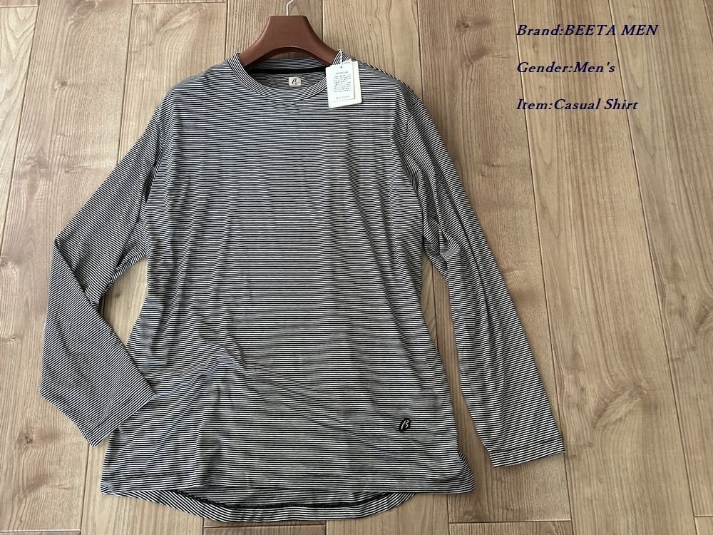 新品 BEETA MEN ベータメン 日本製 マルチボーダー クルーネック カットソー 01ホワイト Lサイズ 27TE03 定価20,900円拍卖