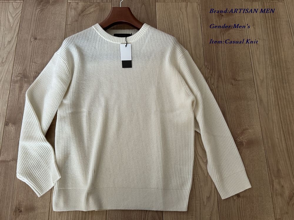 新品訳有り ARTISAN アルチザン 日本製 カシミヤワッフル クルーセーター 02アイボリー Mサイズ 34KI01 定価53,900円拍卖