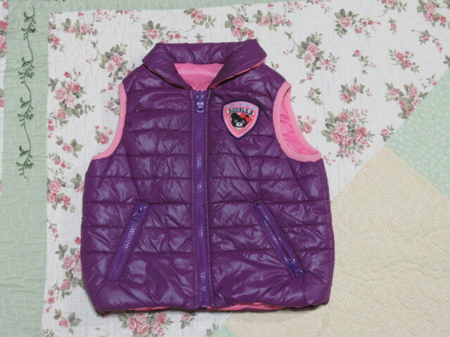 ミキハウス90cmビーコちゃん紫×ピンクリバーシブルダウンベスト*送料185円拍卖