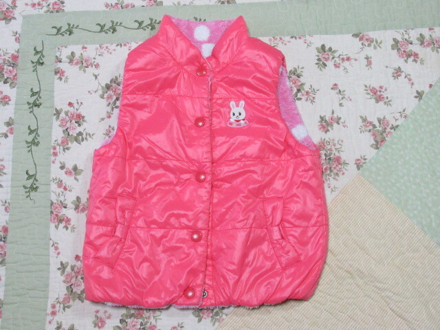 ミキハウス110cmうさこピンク×ドットリバーシブルベスト*送料185円拍卖