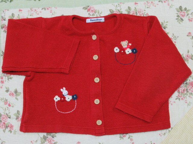 ファミリア100cmお花とリアちゃんの赤カーデガン*送料185円拍卖