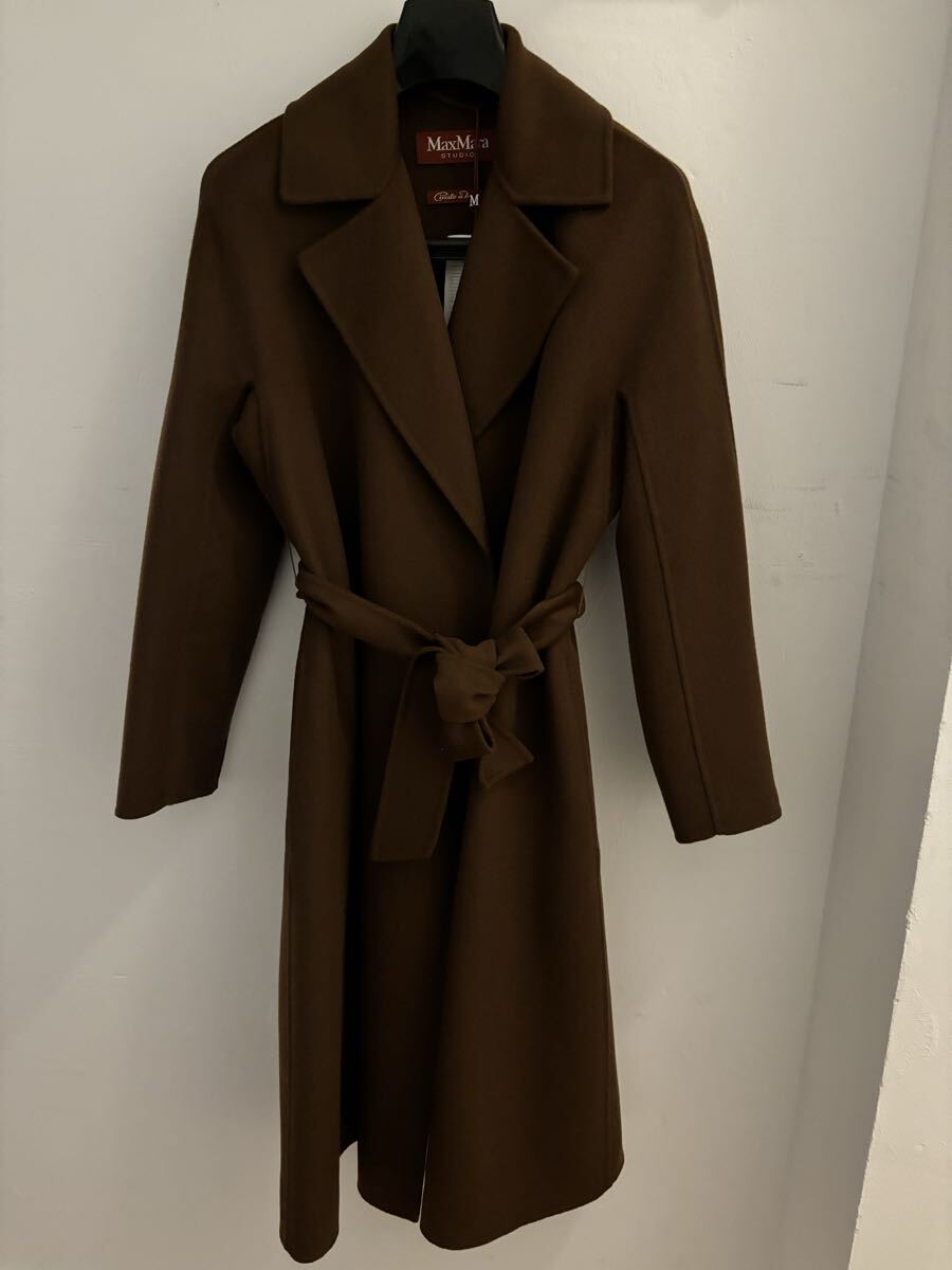 新品 未使用品 MaxMara STUDIO マックスマーラ 最高級コート ラナヴァージンウール 88%シルク6%カシミヤ6% ダークブラウン サイズ36拍卖