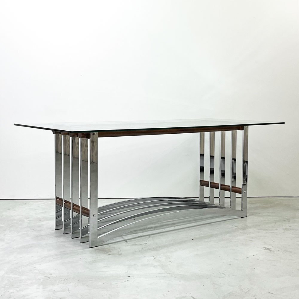 ● モダンデザイン ガラストップ メタルフレーム ダイニングテーブル デスク イタリアモダンテイスト アノニマスデザイン拍卖