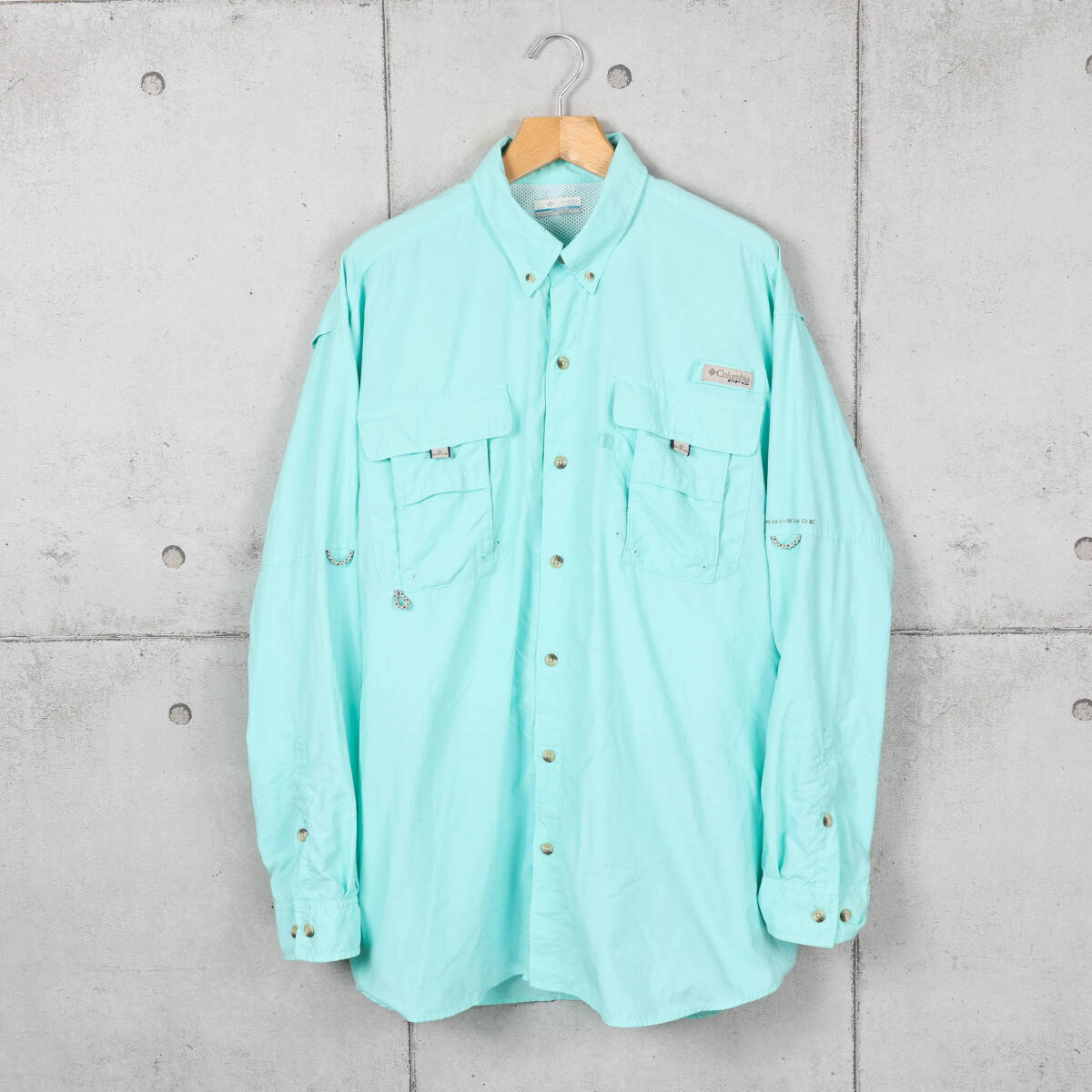 Columbiaコロンビア◆PFG ナイロン素材 フィッシングシャツ◆ターコイズ◆サイズXL拍卖